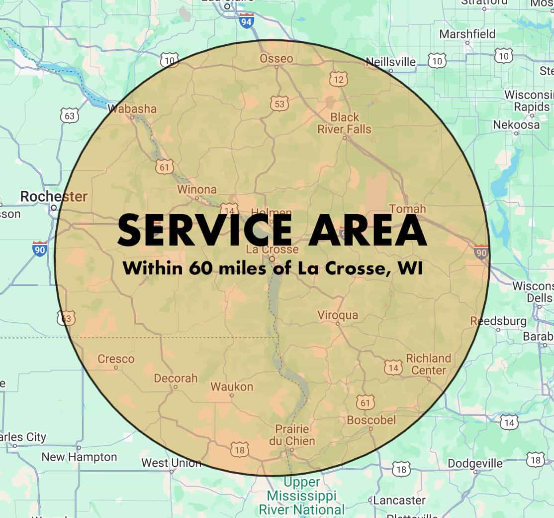 Service Area within 60 miles of La Crosse, WI